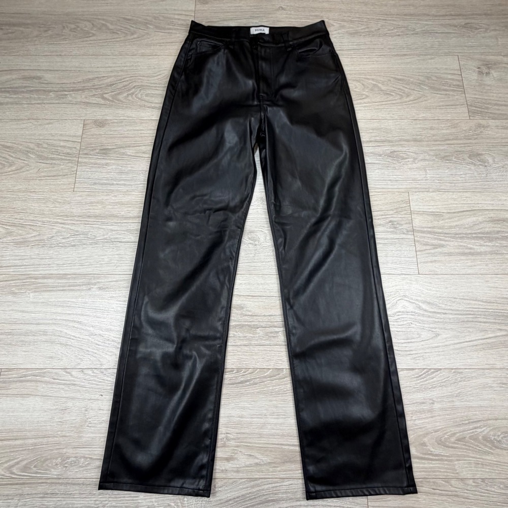 Pistola Black Faux Leather‎ Straight Leg Pants High Rise Vegan P6322SPL-SLB 28